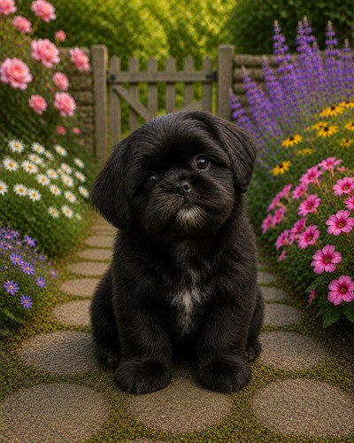 Black shih tzu puppy dog - black,