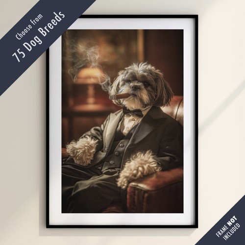 Funny dog smoking - cigar, print