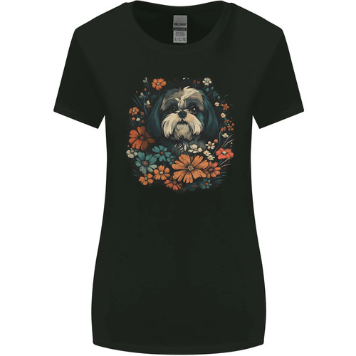 Shih tzu dog with flowers - a,
