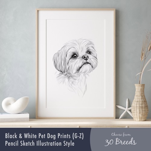 Black white dog print - black,