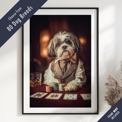 Dog playing poker portrait - playing,