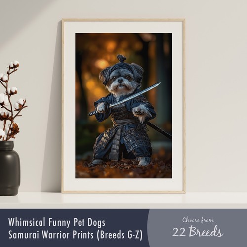 Samurai dog portrait print - print, –