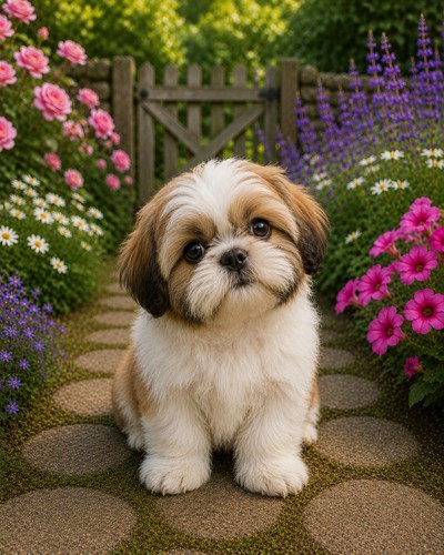 White shih tzu puppy dog - shih,